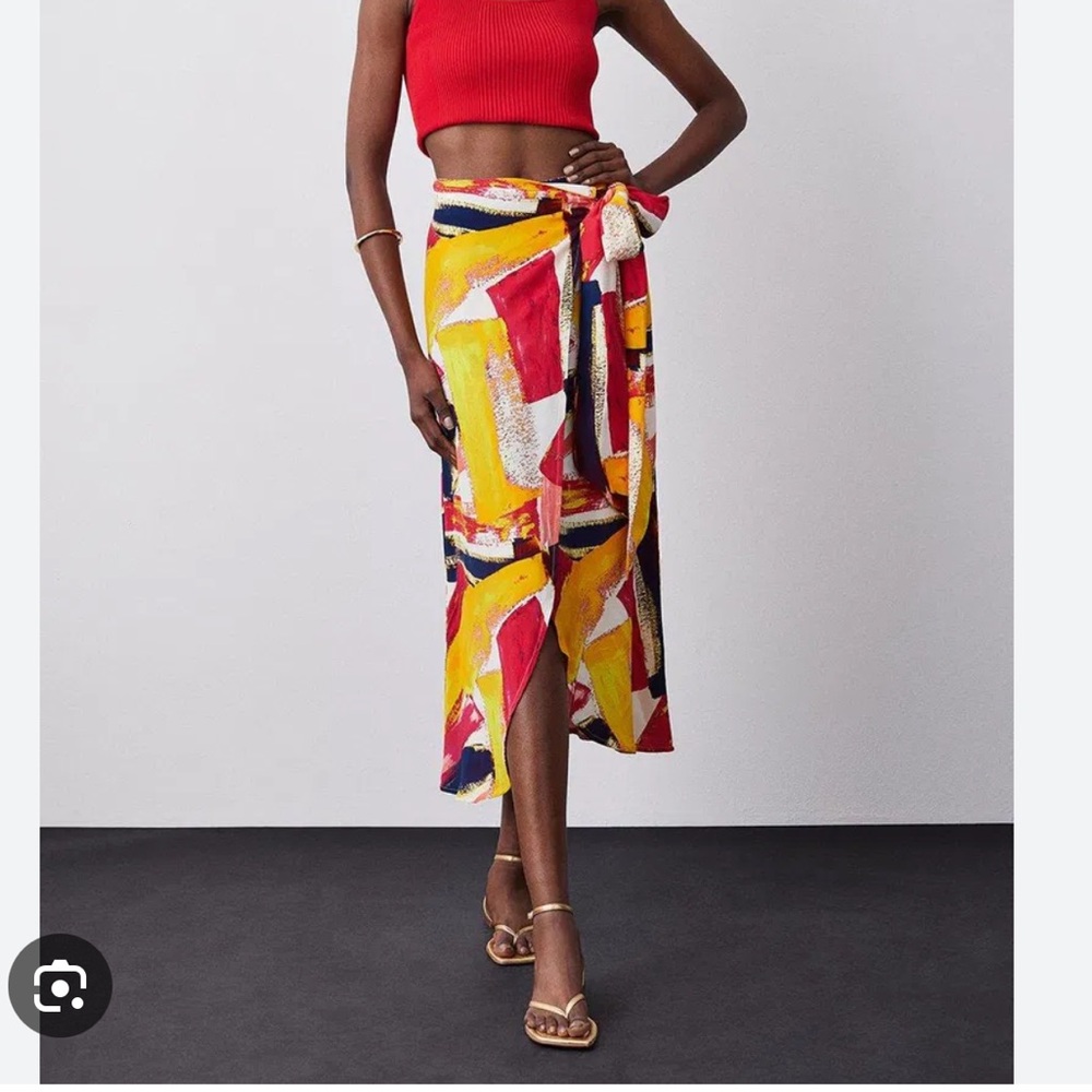 NWT KAREN MILLEN Petite Paint Stroke Wrap Midaxi Skirt